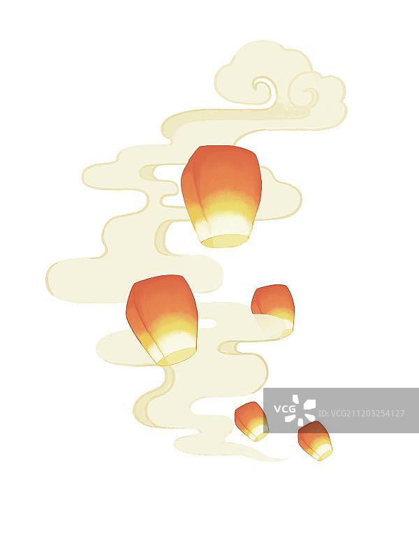 云中孔明灯图片素材