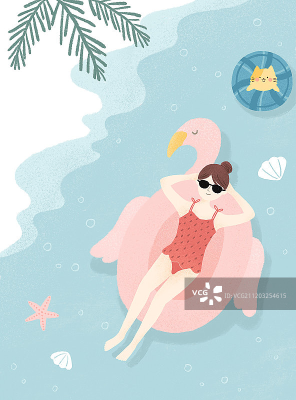 海边晒太阳的女孩图片素材