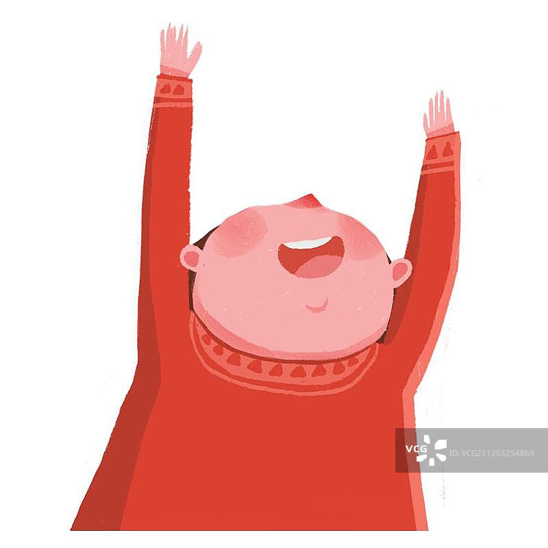 抬头的红色衣服女孩图片素材