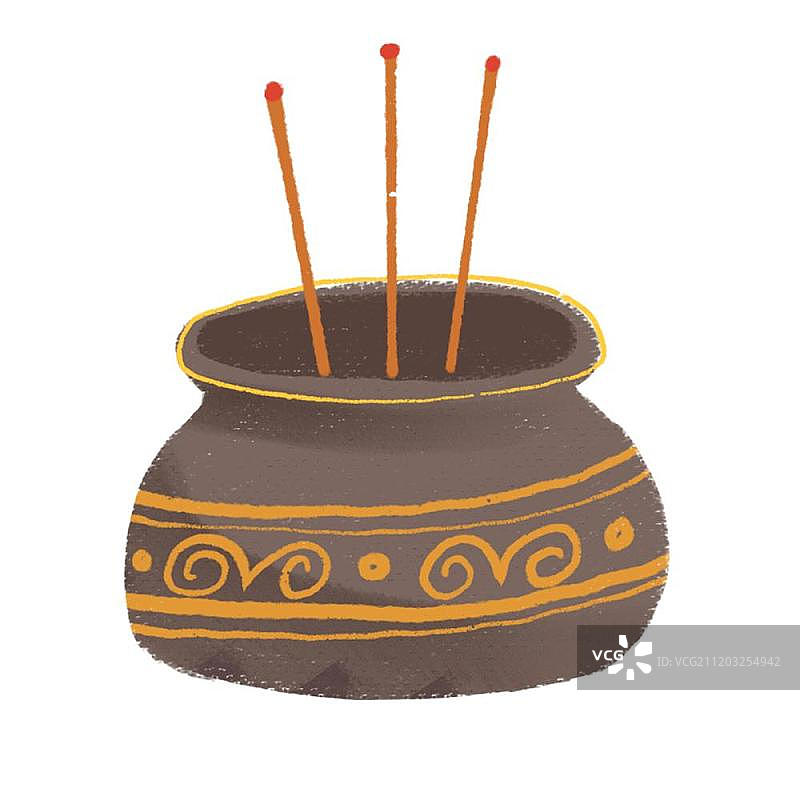 橙色花纹的香炉图片素材