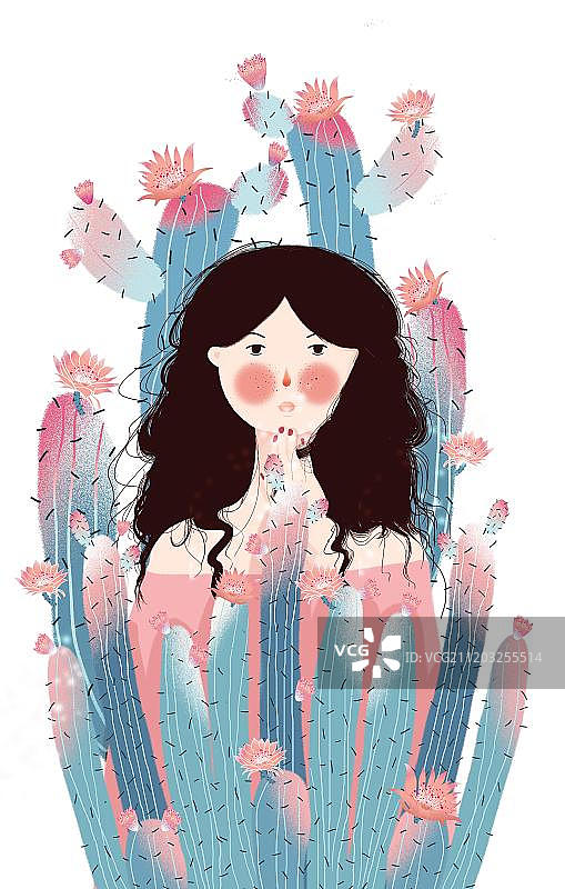 仙人掌丛中的女孩图片素材