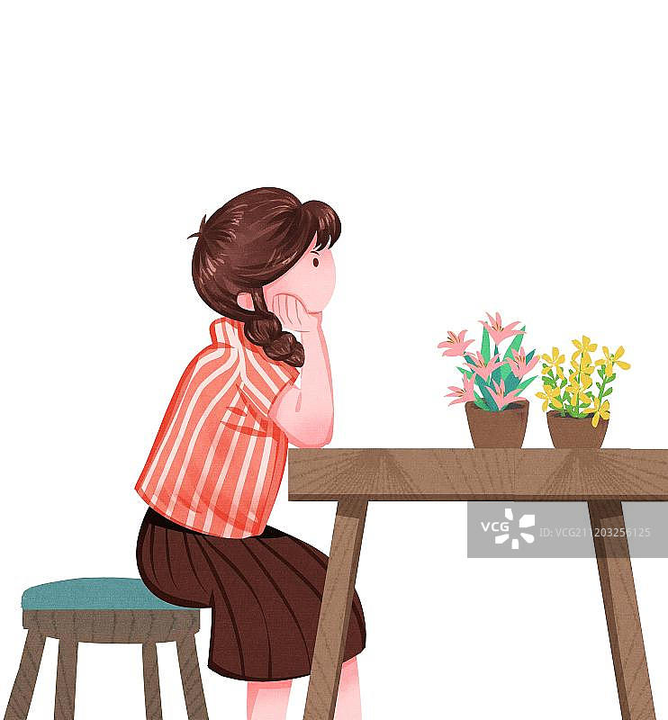 小清新文艺女孩托腮思考图片素材