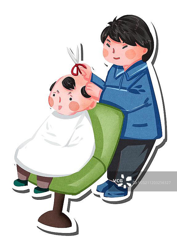 小清新剪纸风格龙抬头剃头图片素材