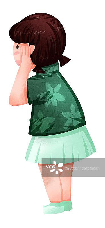小清新风格女孩捂着耳朵图片素材