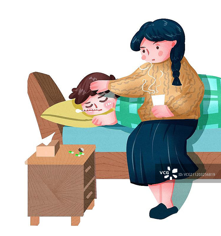 小清新风格男孩生病图片素材