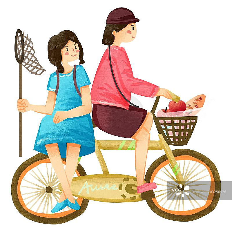 小清新风格女孩们骑车郊游图片素材