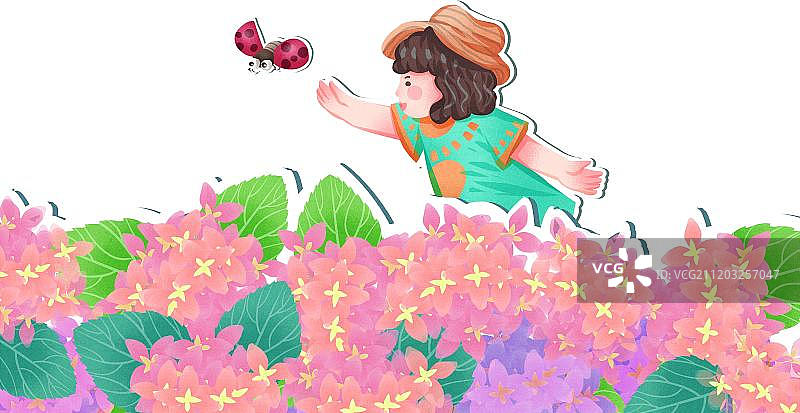 小清新剪纸风格女孩扑蝶图片素材