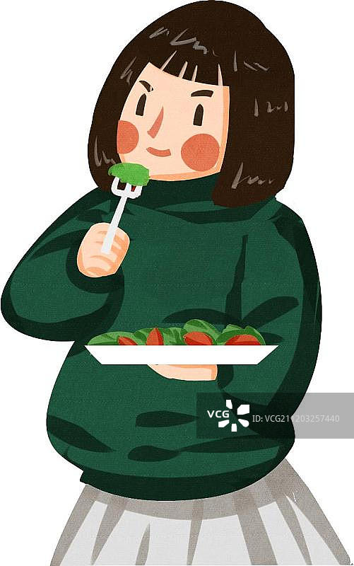 小清新女孩吃蔬菜沙拉图片素材