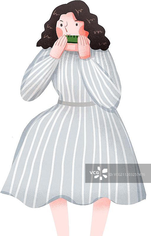 小清新风格女孩吹口琴图片素材