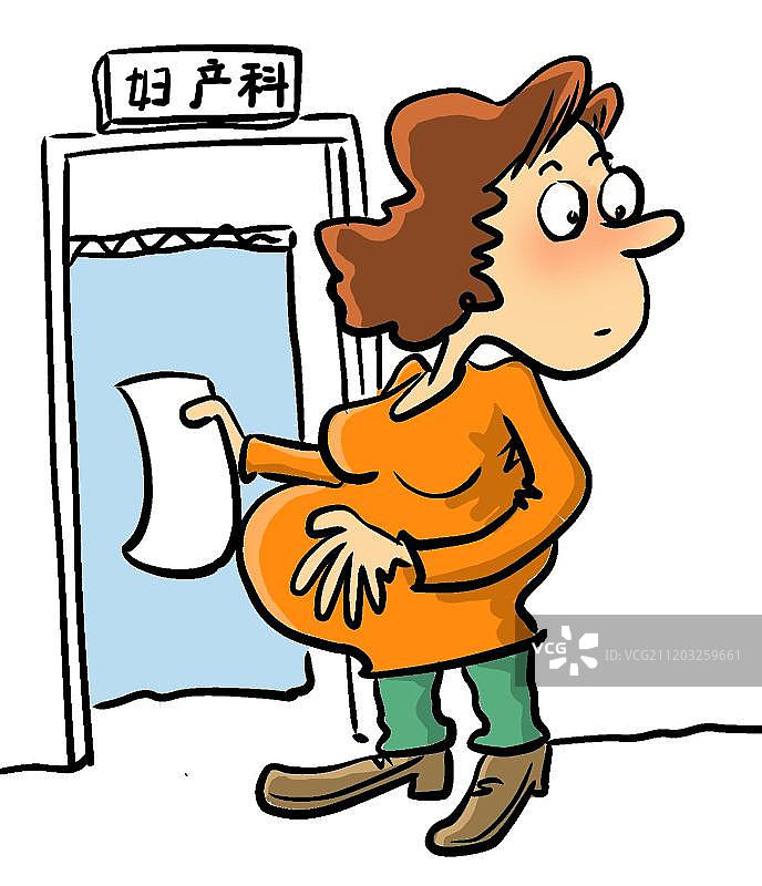 站在产检室前回头观望的孕妇图片素材