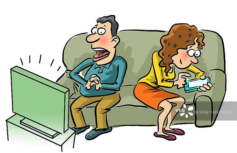夫妻生活看电视与玩手机图片素材