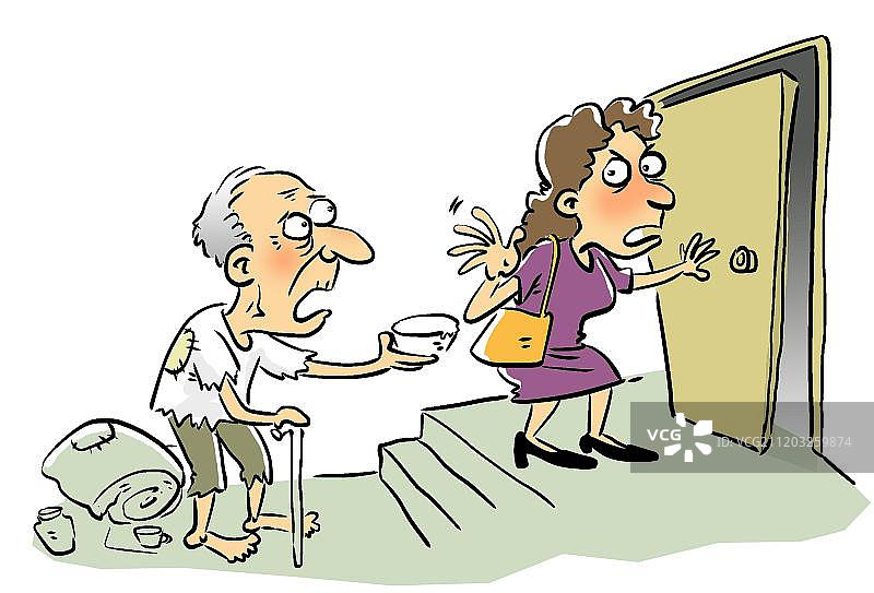 向女人乞讨的老人图片素材