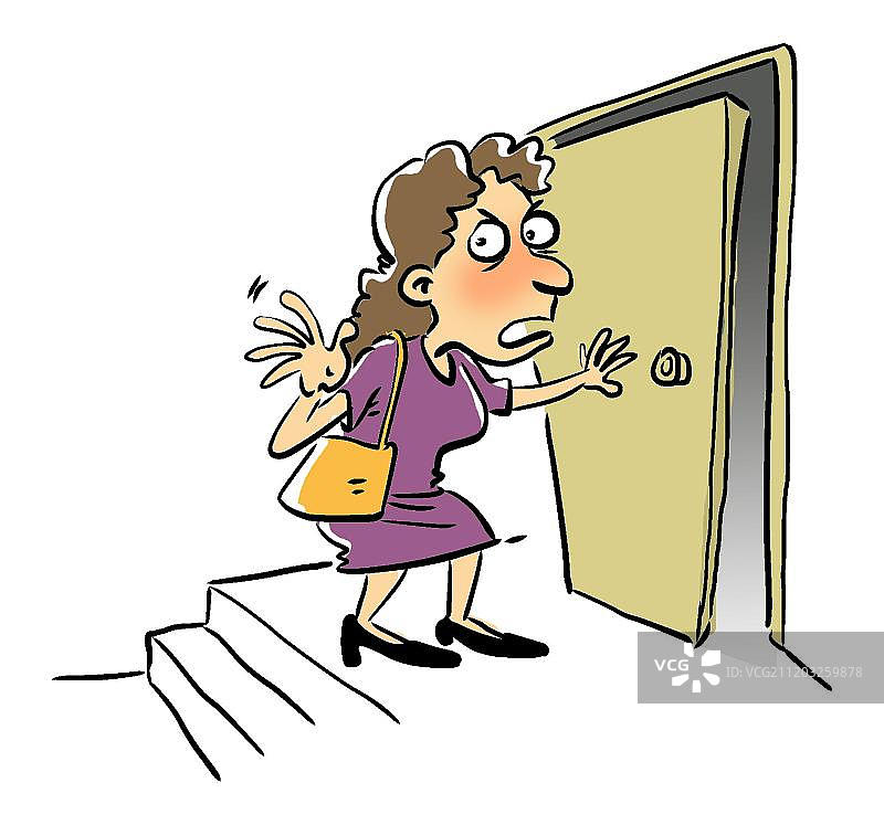 家门口摆手的女人图片素材