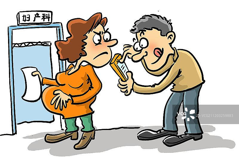 陪妻子产检的玩手机男子图片素材