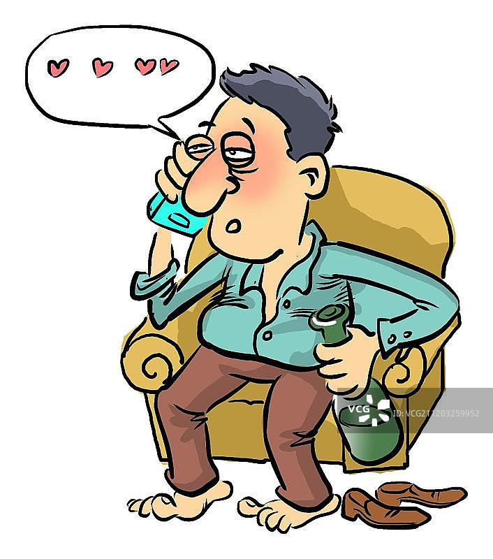 坐在沙发上说情话的醉汉图片素材