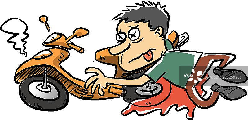 骑电动车出事故的男子图片素材