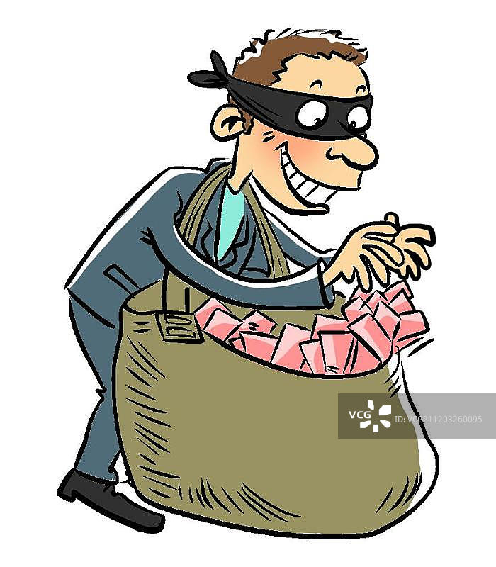 小偷和一大布袋钱图片素材