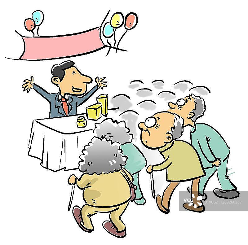 老人的推销大会图片素材