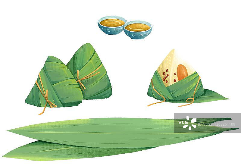 端午节的粽子粽叶和酒碗图片素材