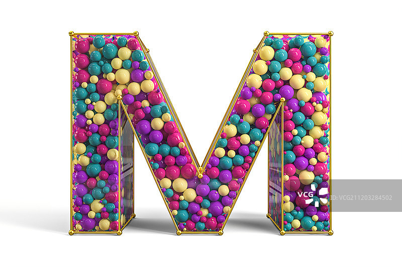3D由金属骨架组成彩色的球组装满的M图片素材