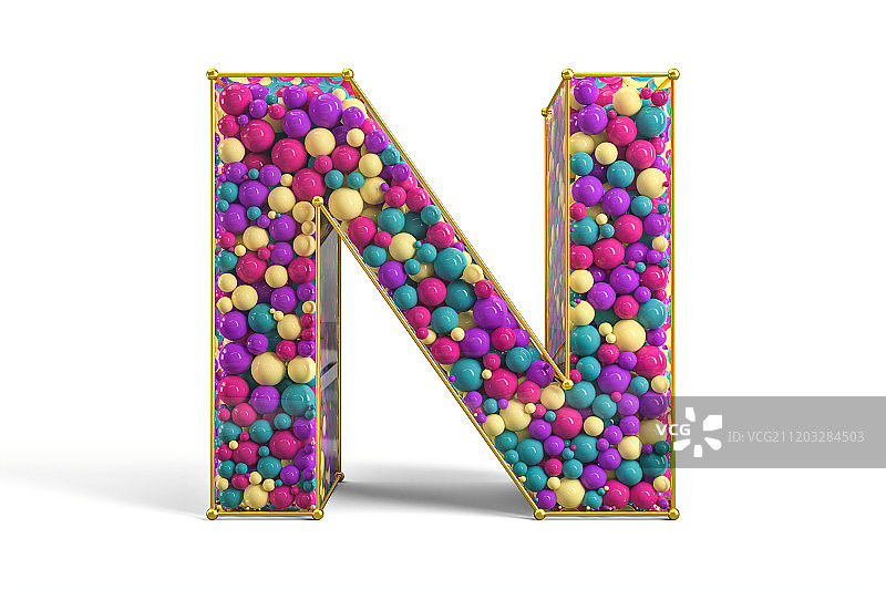 3D由金属骨架组成彩色的球组装满的N图片素材