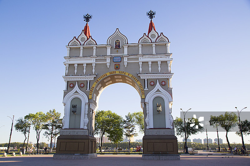 布拉戈维申斯克市胜利广场凯旋门图片素材