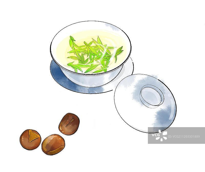 水彩盖碗茶图片素材