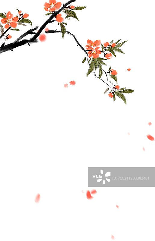 中国风水墨红色桃花图片素材