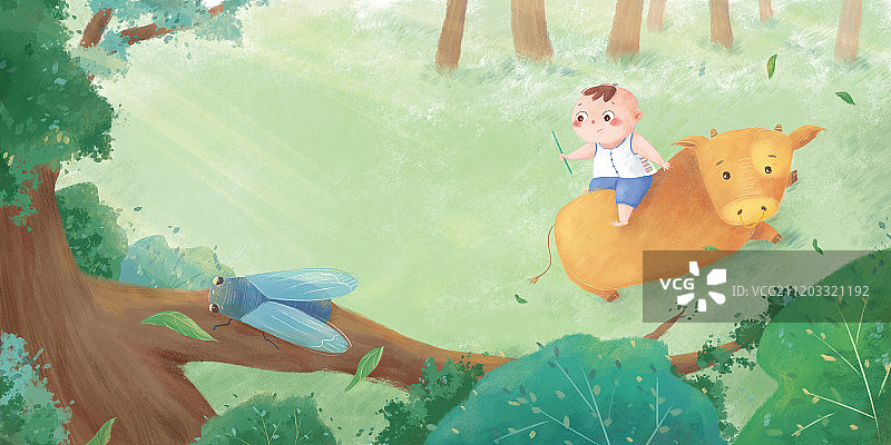 儿童插画古诗配图所见袁枚图片素材