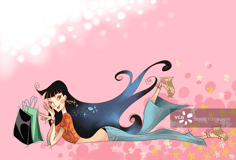 女人购物卡通插画图片素材