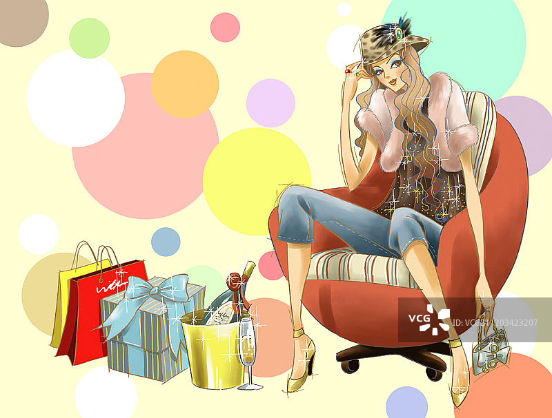 女人购物卡通插画图片素材