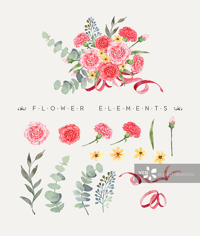 水彩花卉元素合集图片素材