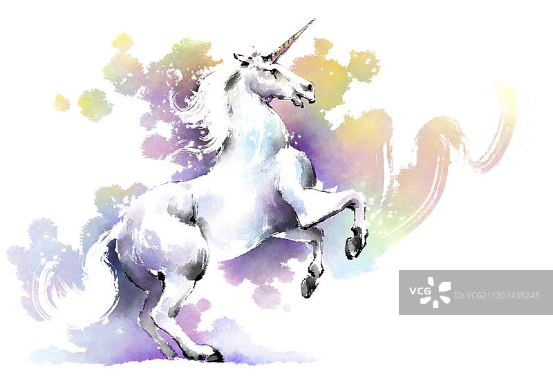 水彩独角兽插图图片素材