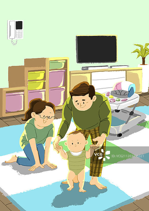 家庭主题卡通风格插画图片素材