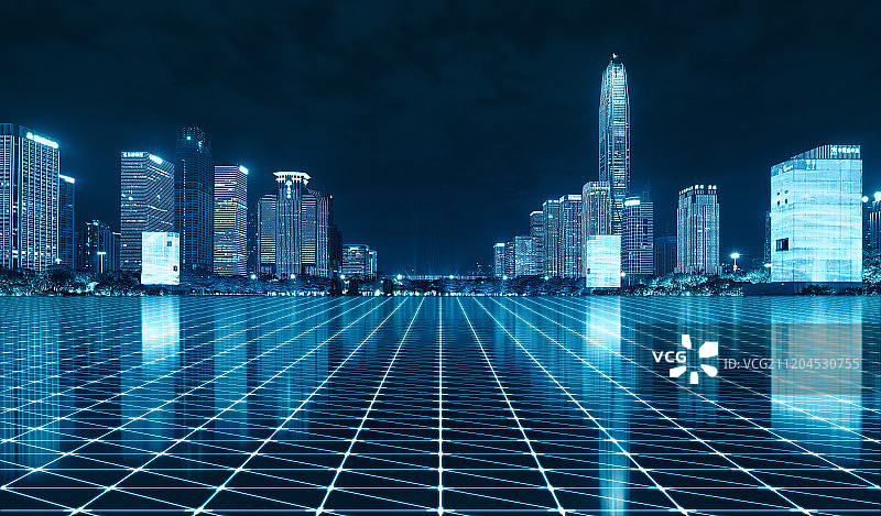 科技互联概念的深圳CBD摩天大楼繁华夜景图片素材