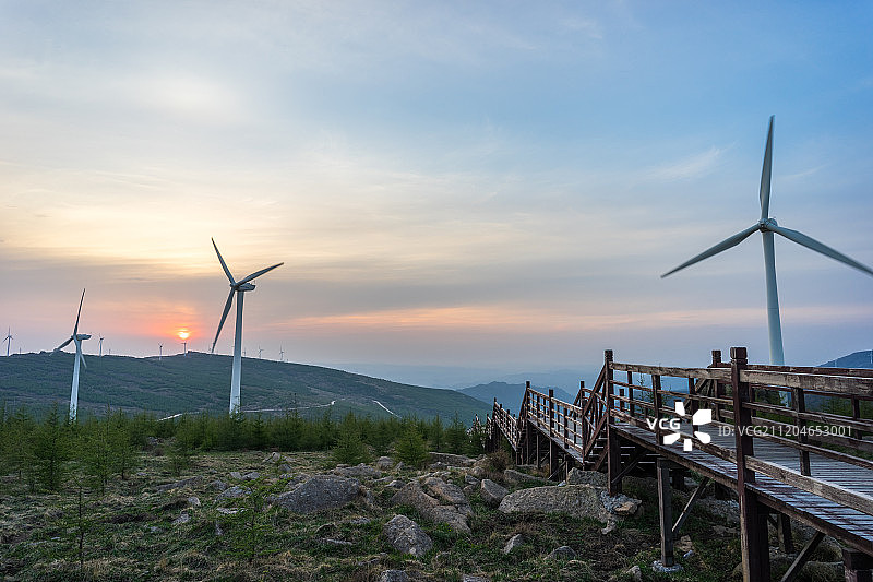 风车落日风景图片素材