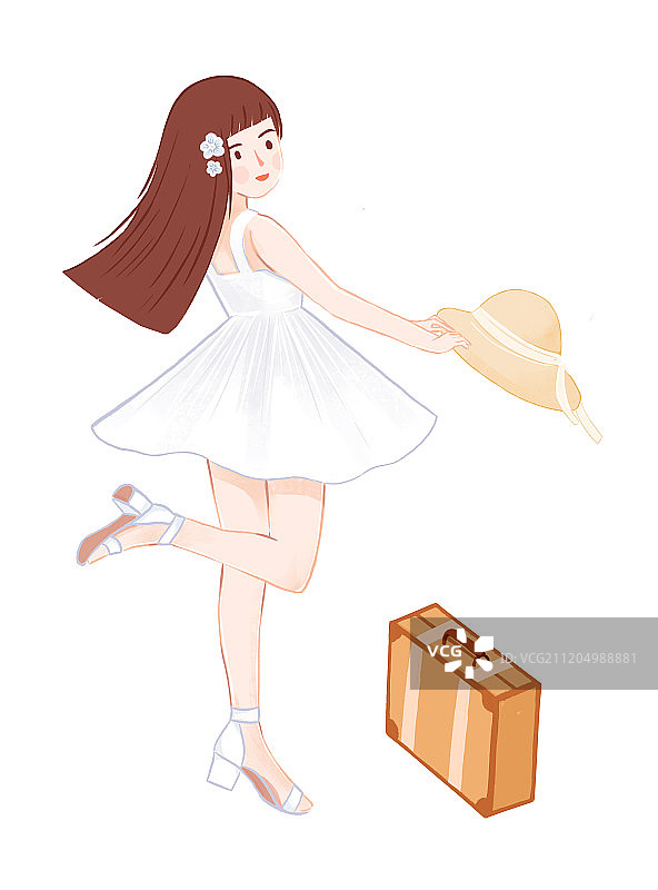 手绘插画女性郊游白底图图片素材