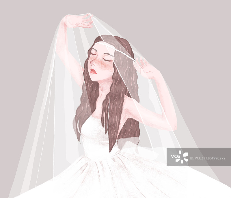 手绘插画穿着婚纱的女性图片素材
