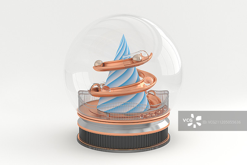 3D抽象背景玻璃罩内的滑梯图片素材