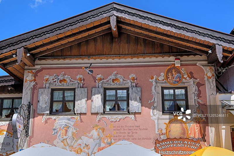 德国上阿默高小镇房屋外墙壁画图片素材