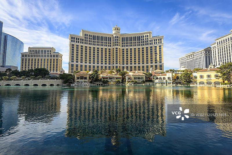 美国内华达州拉斯维加斯百乐宫酒店前的湖泊图片素材