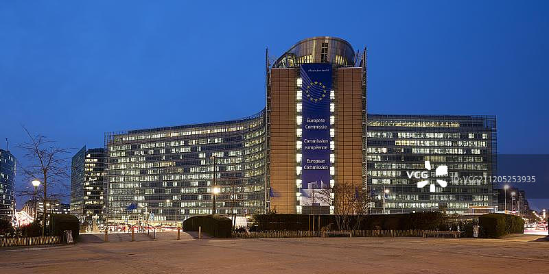 贝雷蒙大厦，欧盟委员会，黄昏，欧洲区，布鲁塞尔，比利时，欧洲图片素材