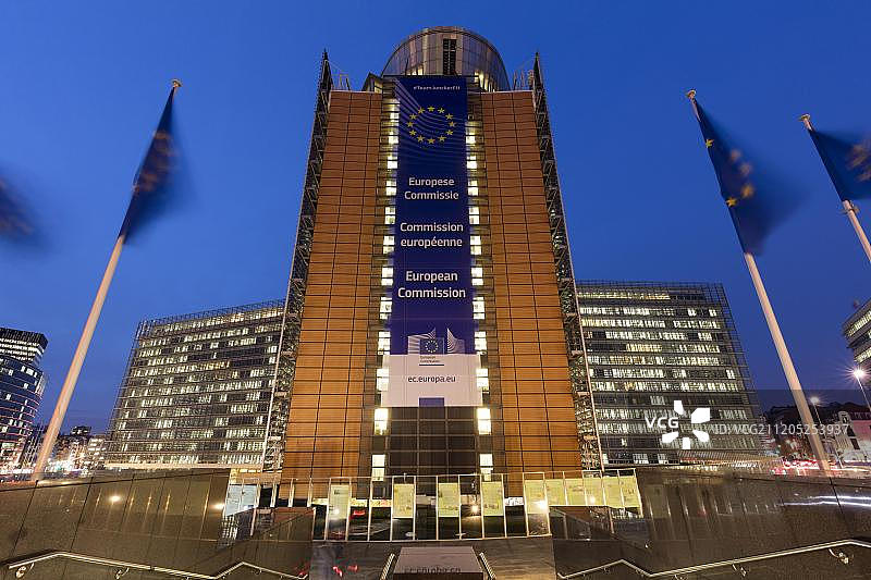 贝雷蒙大厦，欧盟委员会，黄昏，欧洲区，布鲁塞尔，比利时，欧洲图片素材