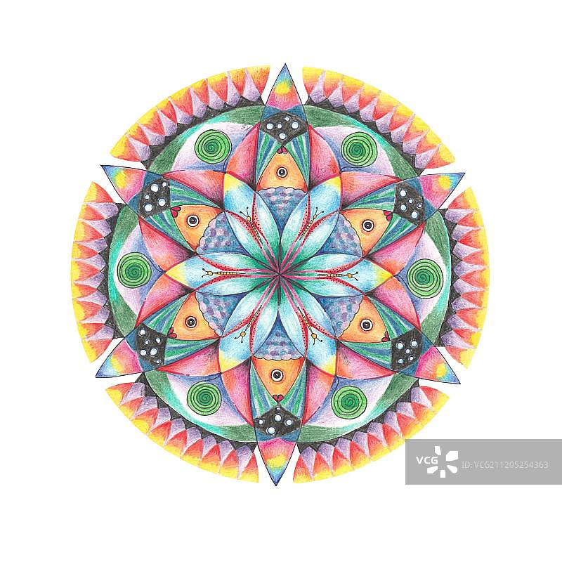 彩色曼陀罗鱼抠图白色背景图片素材