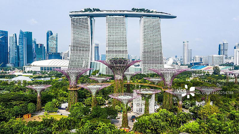 新加坡滨海湾花园和滨海湾金沙度假酒店图片素材