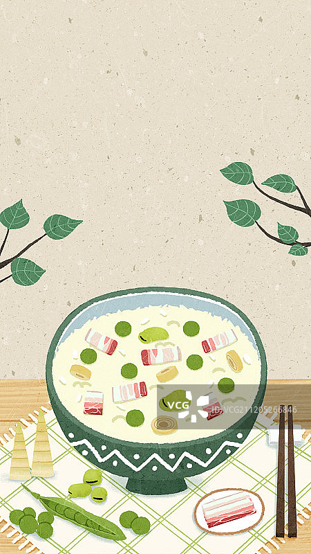24节气之美食系列插画扁平风壁纸立夏图片素材