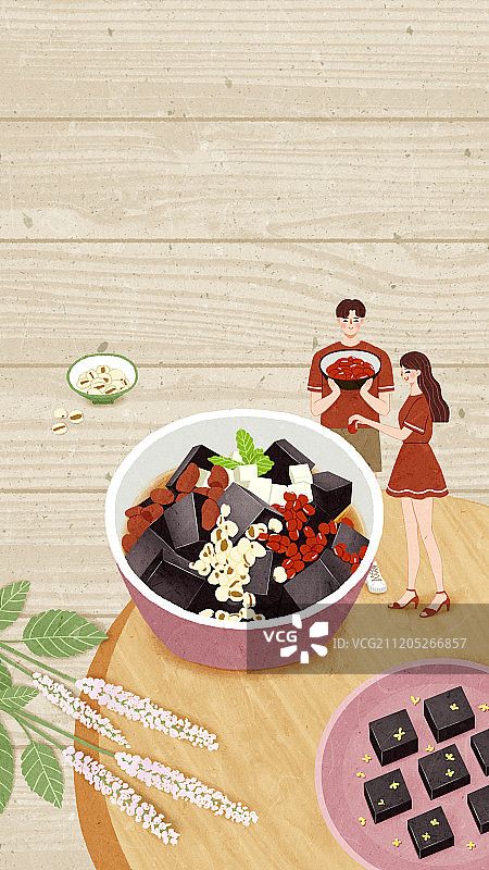 24节气之美食情侣系列插画扁平风壁纸大暑图片素材