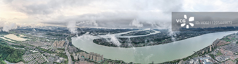 杭州钱塘江三江口（钱塘江、富春江、浦阳江）和湘湖全景图片素材
