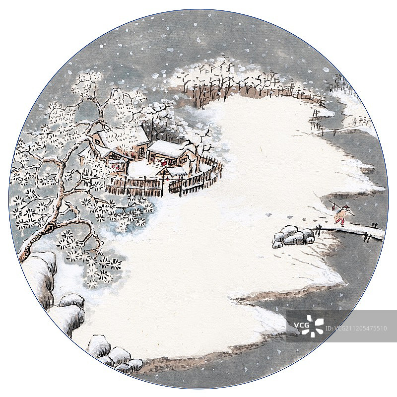 创意水墨插画二十四节气之大雪图片素材