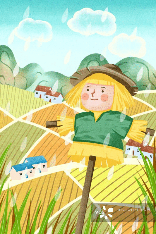 小清新黄色谷雨稻草人图片素材